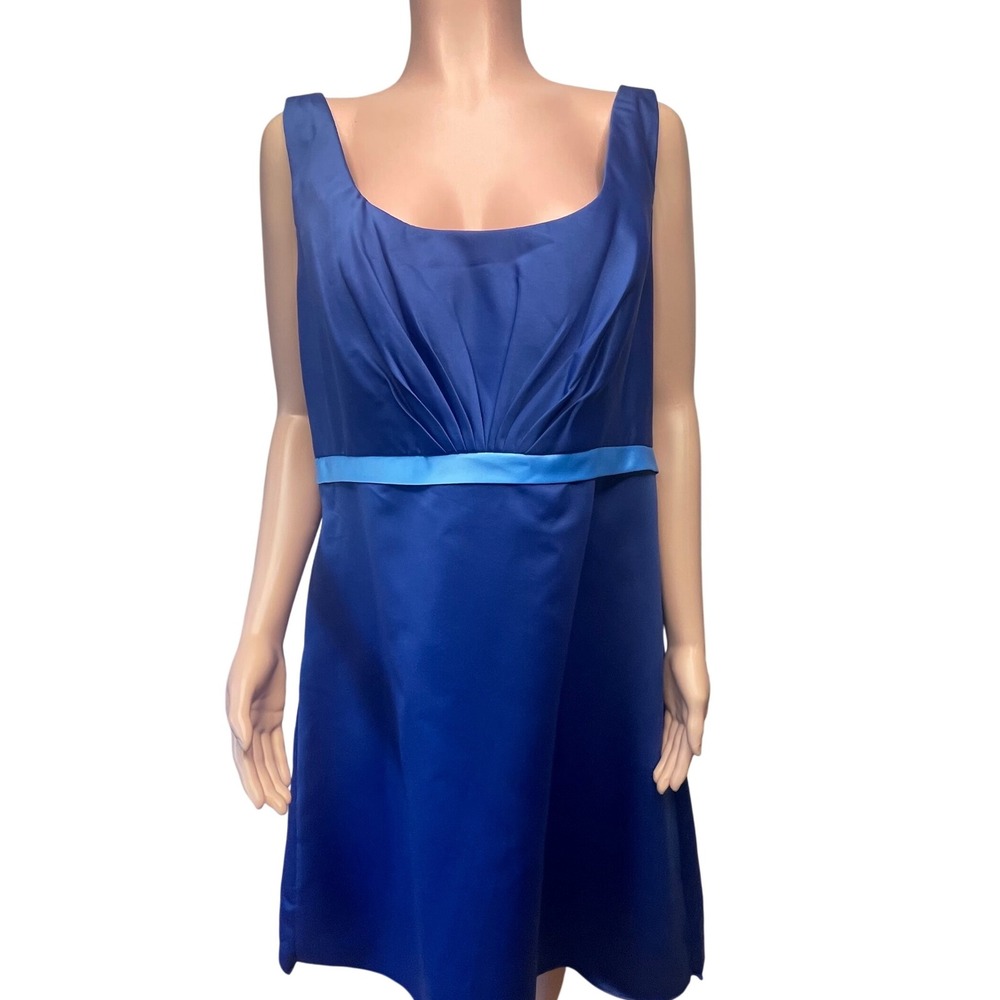 Forever Yours Satin Cocktail Dress Royal Blue Pleated Scoop Back Formal Size 18